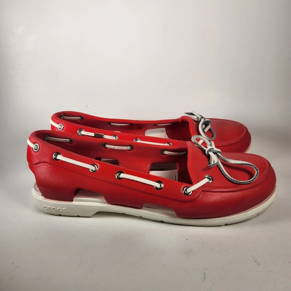 CROCS Women's Beach Line Boat Shoe Size 9 Red Comfort Slip On Lightweight - Picture 2 of 9